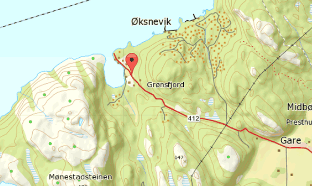 Karte vom Ort Grønsfjord in Südnorwegen