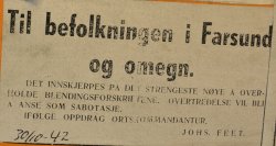 An die Bevölkerung von Farsund und Umgebung