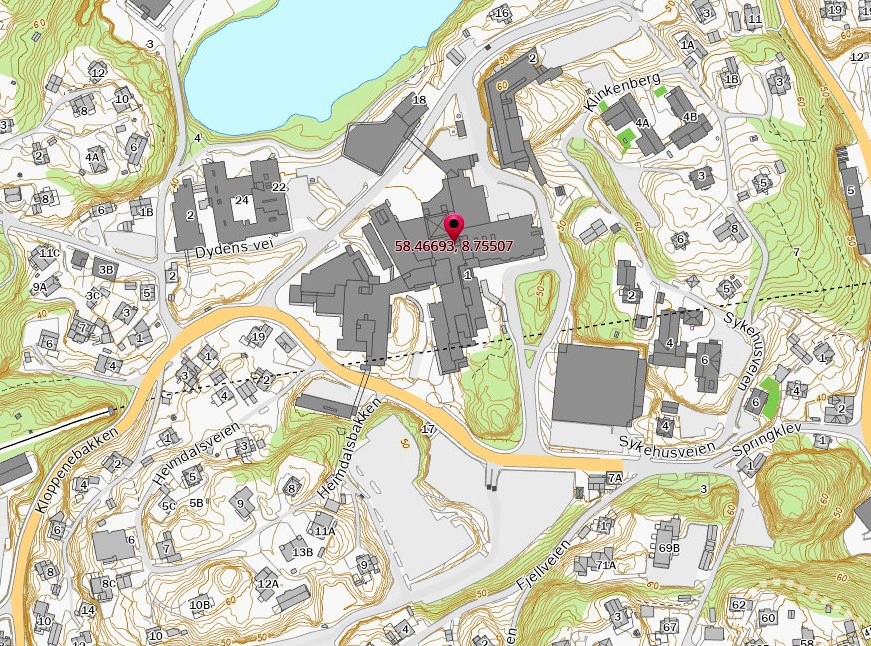 Karte vom Krankenhaus Arendal